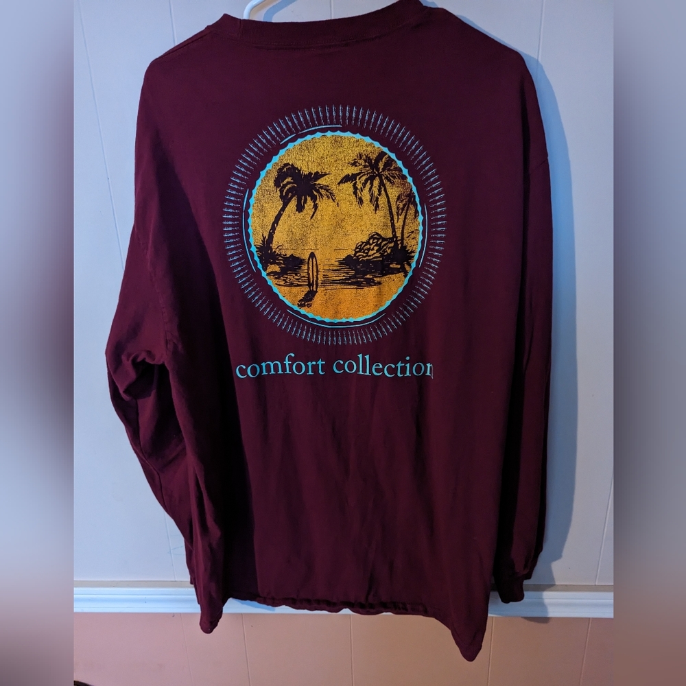 Comfort Collection Palm Trees Long Sleeve Maroon T Shirt Size XL